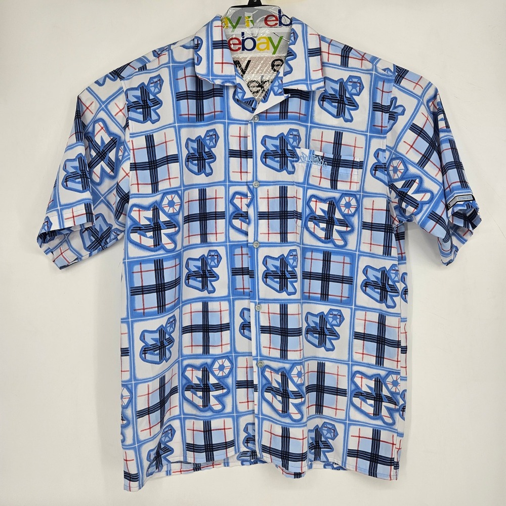 Vintage Southpole Shirt Mens‎ XL Blue All Over Print Y2K Button Up Hip Hop